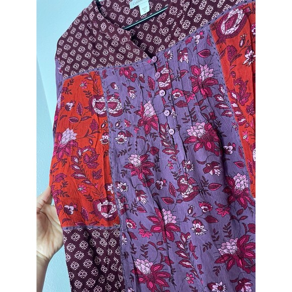 Coldwater Creek Patchwork Floral Boho Peasant Blouse XL Long Sleeve Multicolor - Picture 3 of 6